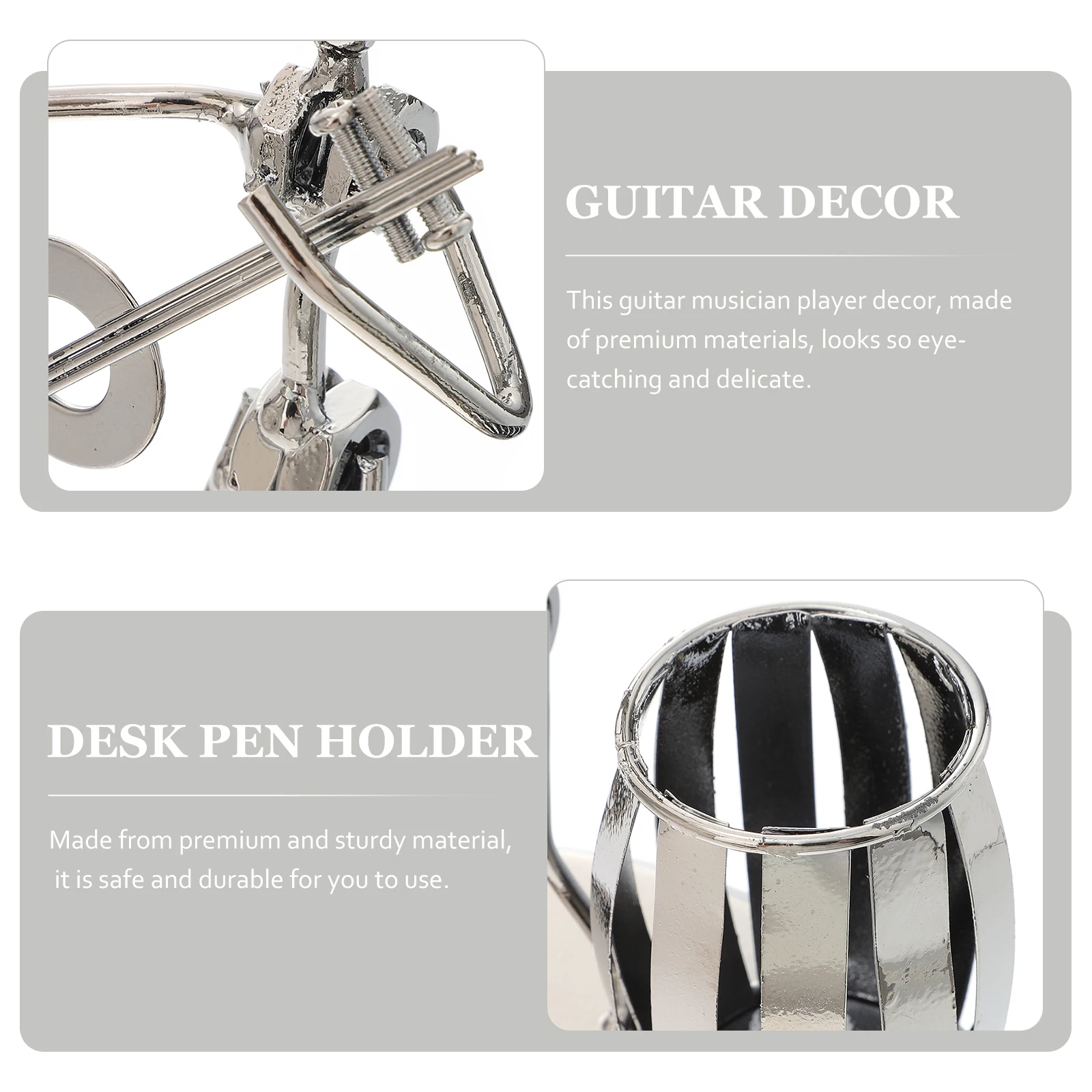 

Music Pen Holder Desk Decor for Men Ornaments Office Desktop Accessories Metal Container Guitar Decorations