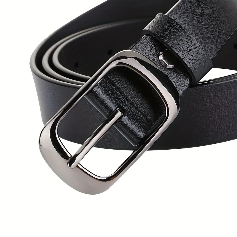 حزام جلد طبيعي فاخر للنساء، تصميم بإبزيم بلون سادة عالي الجودة، أحزمة خصر جينز متعددة الاستخدامات