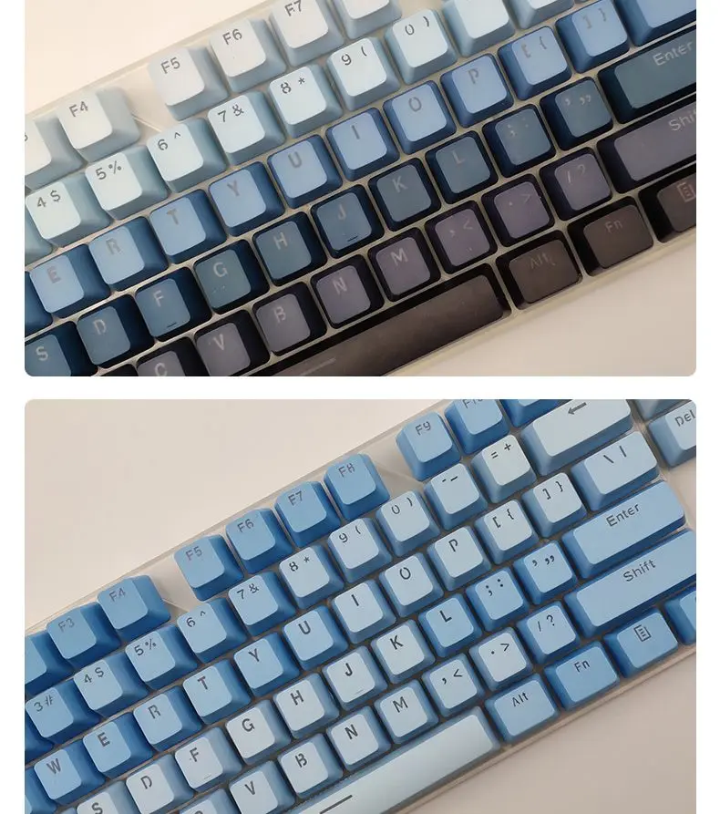 104ปุ่มทึบ OEM PBT Gradient Keycaps สำหรับแป้นพิมพ์ด้านข้างแกะสลัก Universal Keycaps สำหรับแป้นพิมพ์ MX Switch