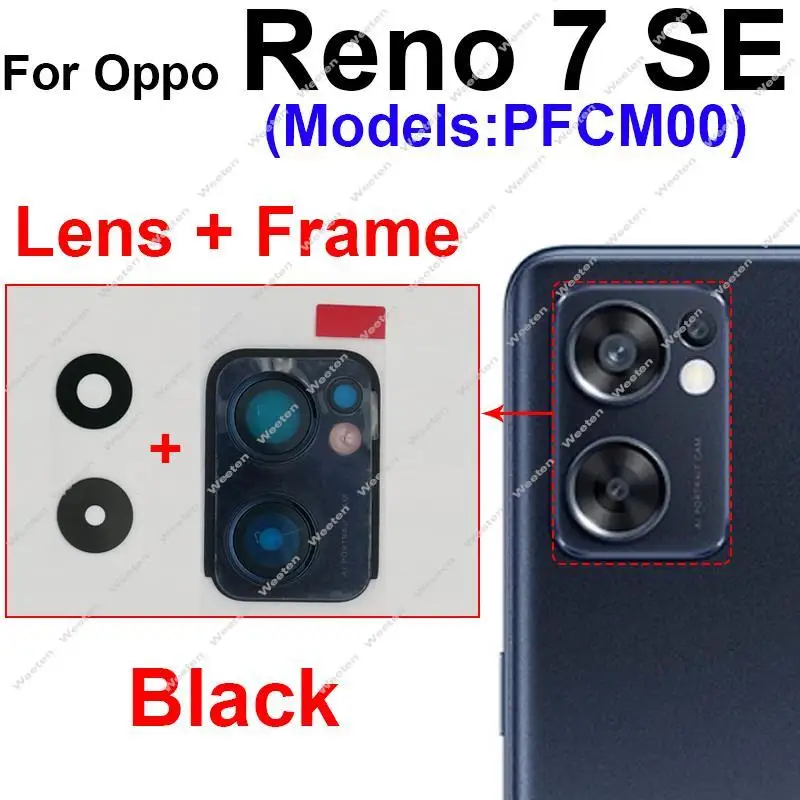 Back Camera Glass Lens Cover For OPPO Reno 7 Pro 7Lite 7Se 7Z 4G 5G Rear Main Camera Lens Glass + Frame with Sticker Glue Parts