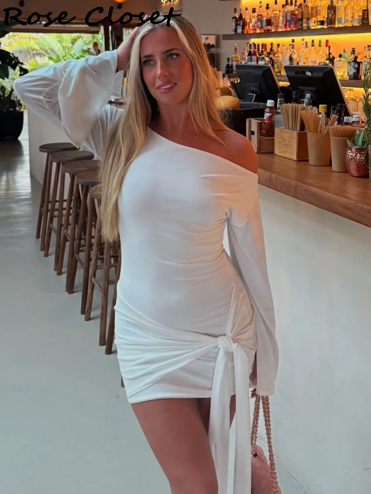 الصلبة قبالة الكتف Bodycon فستان المرأة موضة الخصر Cinched الدانتيل يصل مثير سليم تنورة صغيرة 2025 جديد نادي الحفلات فساتين للسيدات