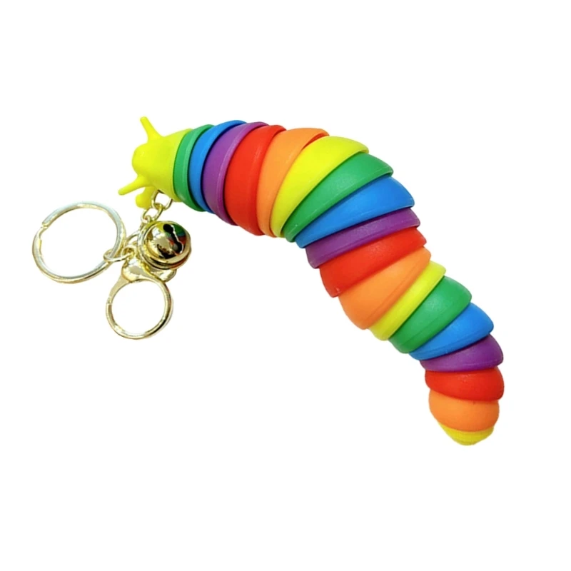 Colorful Caterpillars Keychain Attached to a Cartoon Animal Bag Pendant