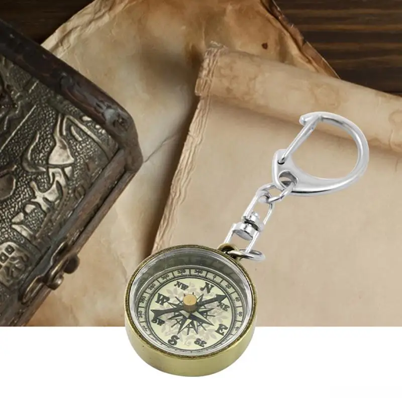 Climbing Equipment Keychain Vintage Tools Portable Zinc Alloy Pocket Compass Mini Compass Key Ring Camping Compass