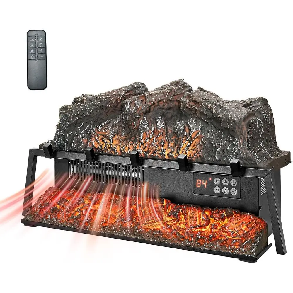 

25 Electric Log Heater with Crackling Sound, Remote, Adjustable Brightness, Timer, and Overheat Protection for Home Decor