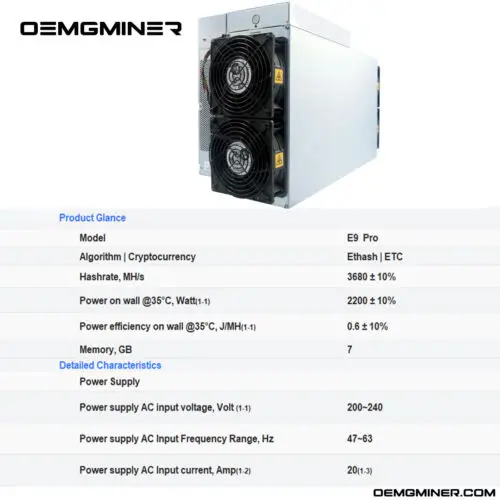 Bitmen-Antminer E9 Pro ، 3680Mh/s ، our W ، الخ Asic Miner ، 0.6J/M ، PSU مدمج ، اشتري 2 احصل على 1mm مجانا