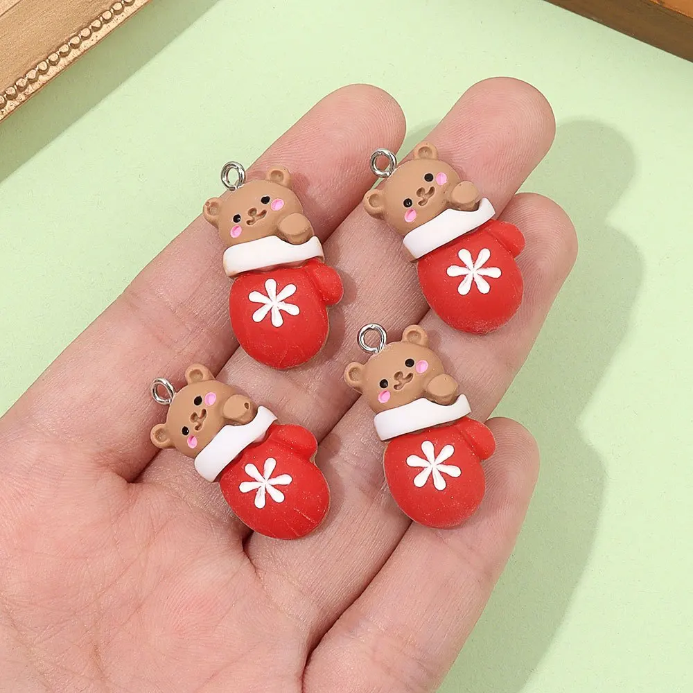 3/11/23pcs Resin Christmas Glove Bear Shaped Pendant, DIY Jewelry Accessories, Christmas, Thanksgiving, Valentine's Daygifts