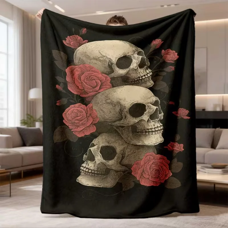Cracked Wall Fire Eyes Skull Print Blanket Horror Vampire Skeleton Soft Cozy Blanket Gothic Decor Blanket for Bedroom Sofa Couch