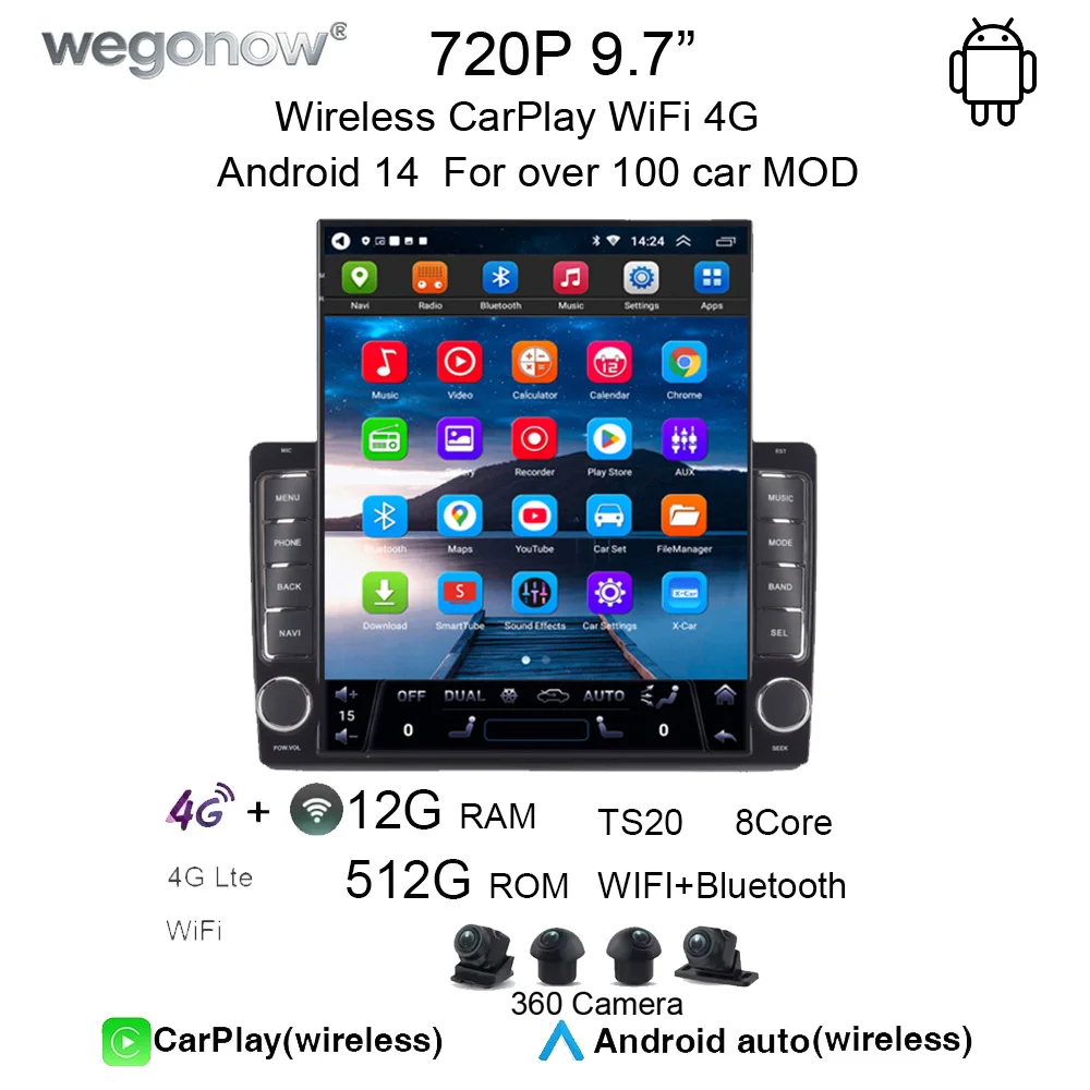 Wegonow For Benz BMW Audi  Android 14.0 IPS 12+512G Universal in-car wireless CarPlay Auto Android 4G Wi-Fi Bluetooth Radio