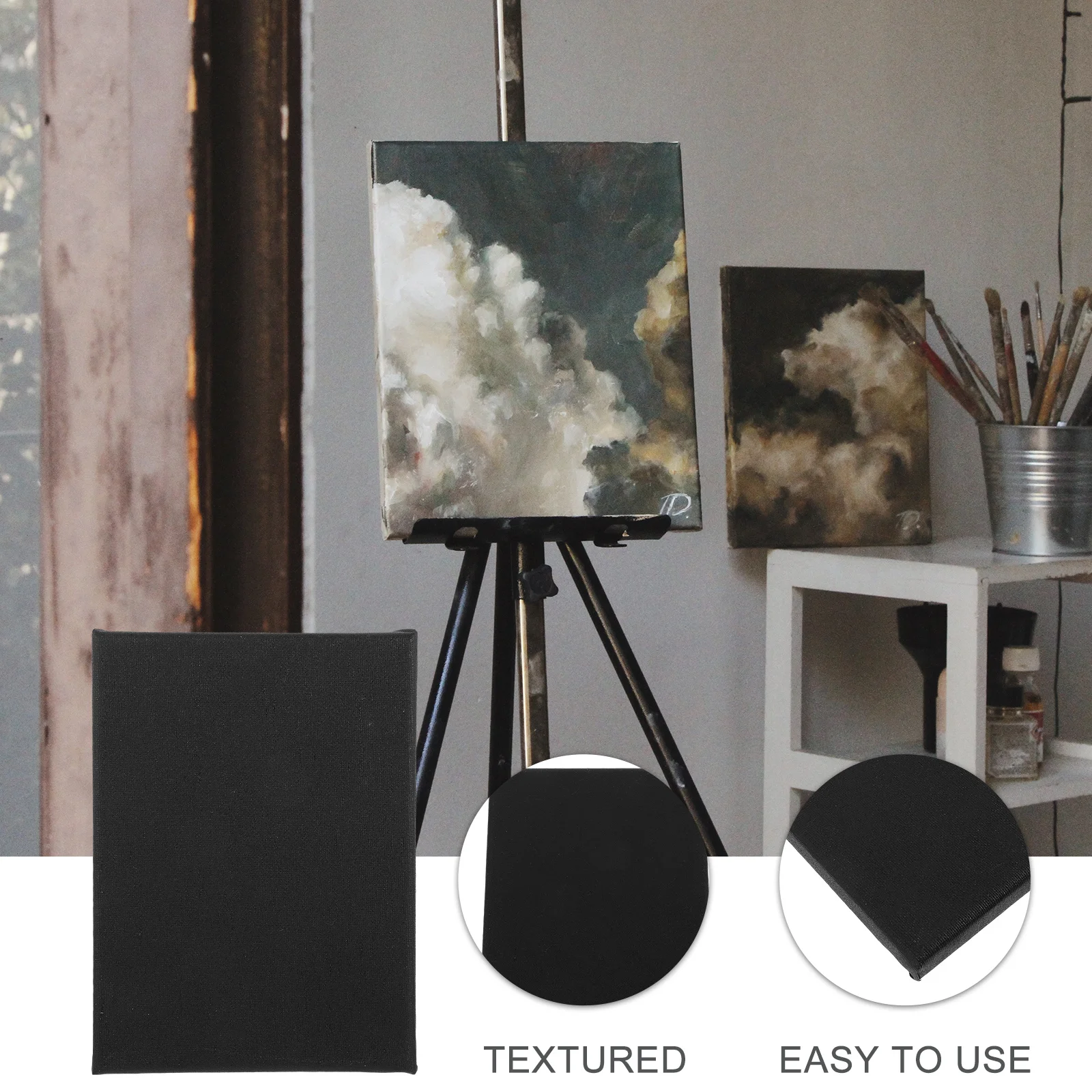 

Black Stretched Canvas Painting Board Wood Frame For Oil Acrylic Gouache Diy Art Project Lightweight Portable Sketchpad