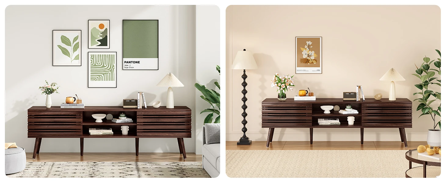 Farini Mid Century Modern TV Stand for TVs Up to 70", Wood Media Console with Storage & Cable Management for Living Room
