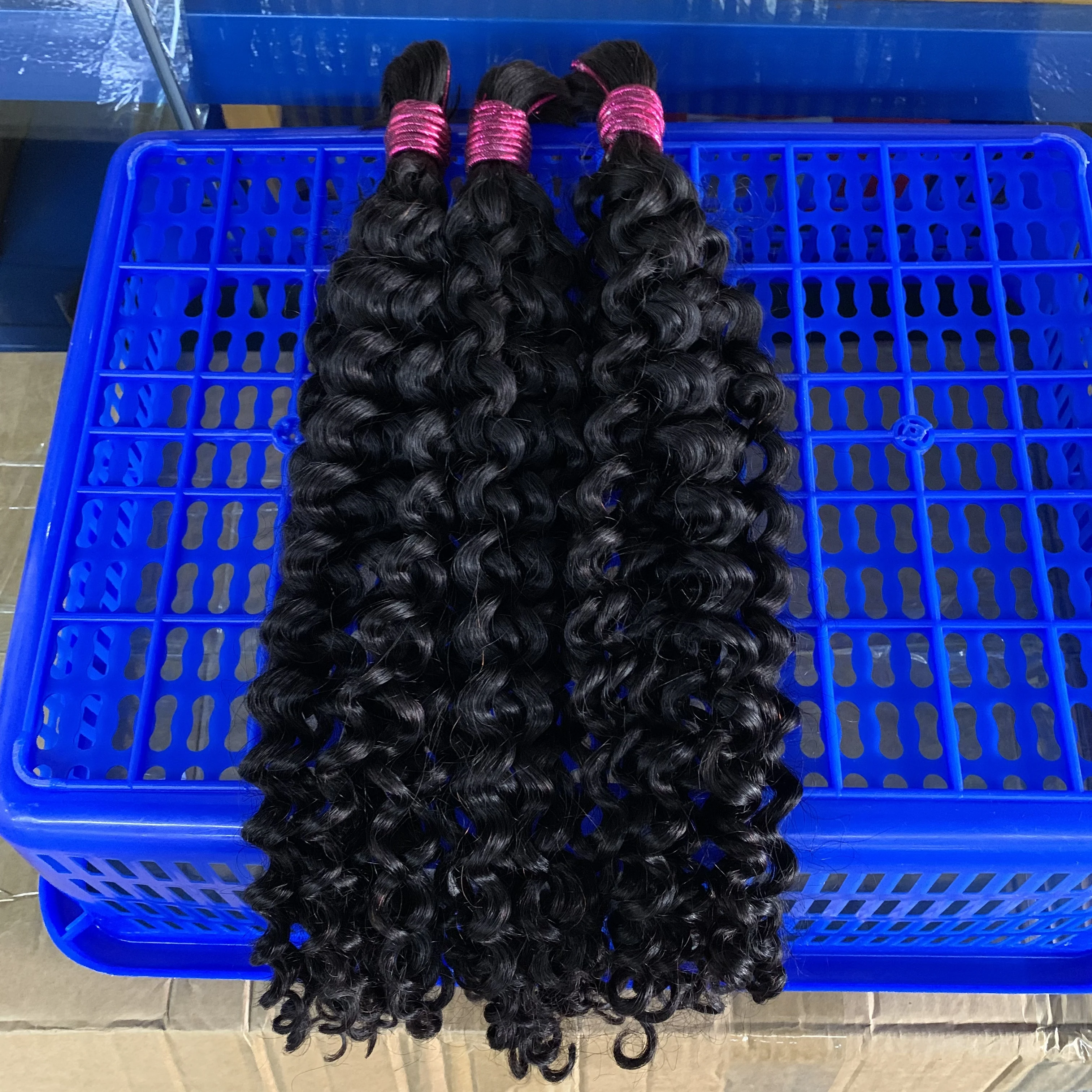 브레이딩용 천연 블랙 버진 헤어 벌크 루즈 웨이브 노 웨프트 100% 리얼 인모 헤어 익스텐션 벌크 18-30인치 인모 번들