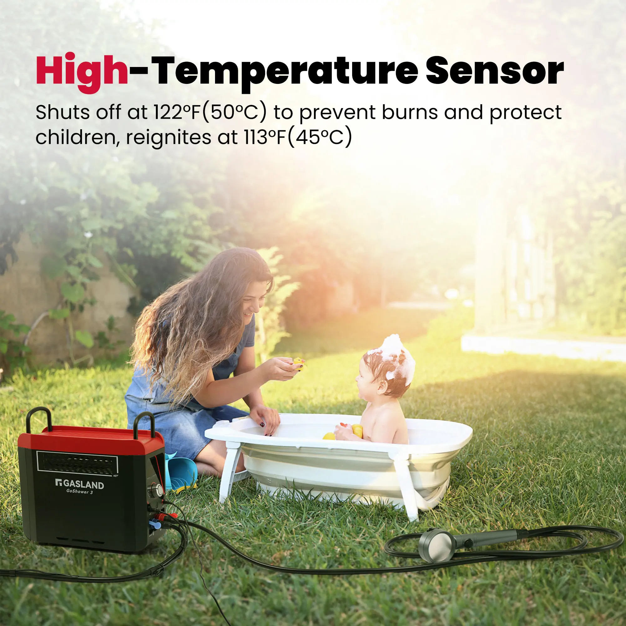 GASLAND Goshower G3 Pro Portable Propane Camping Shower Heater 1lb Gas Water Heater with Pump 4000mAh Battery Up To 100min