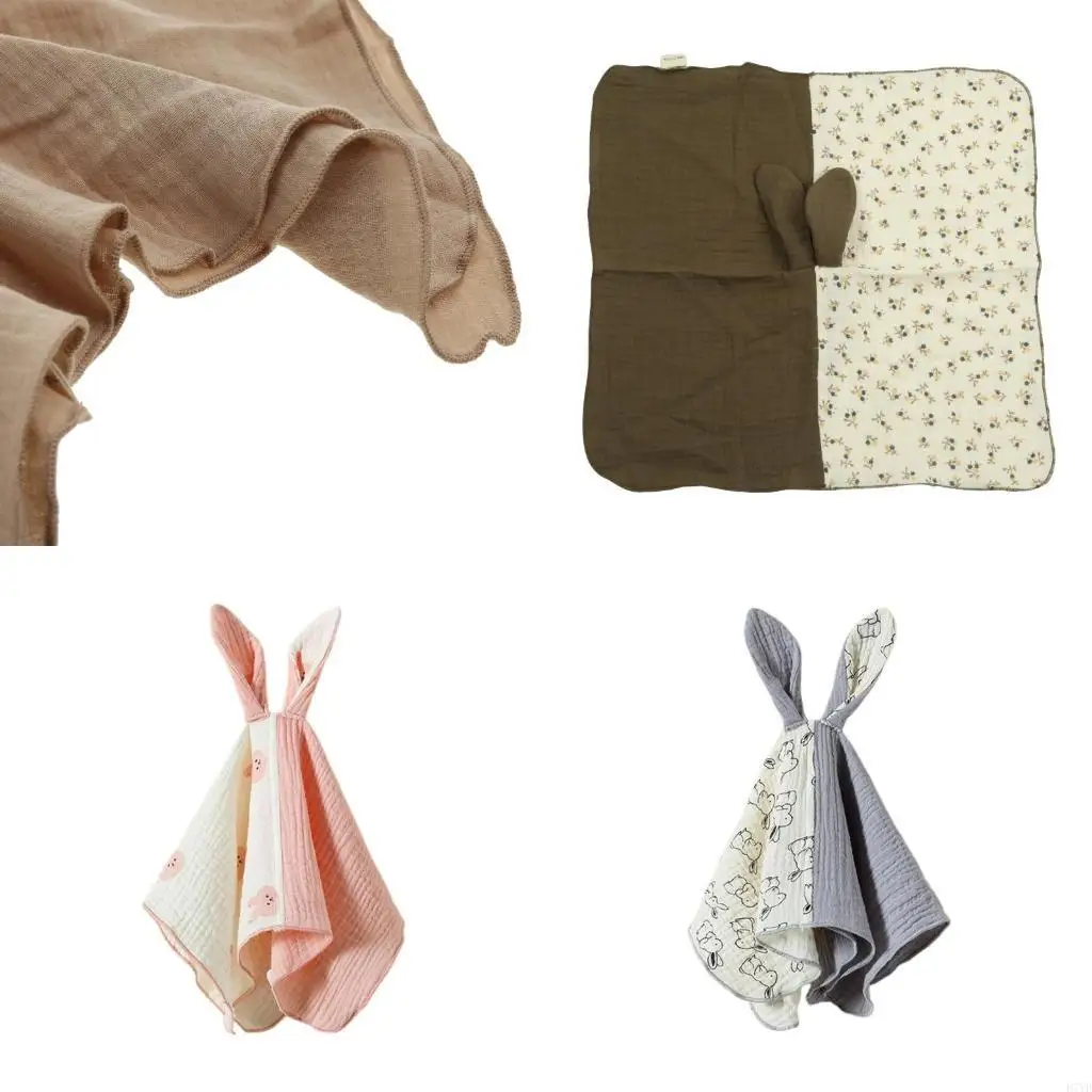 

D7YD Feeding-Bibs Saliva Towel Soothe Appease Towel Comforter Bunny Ear Comfort Towel