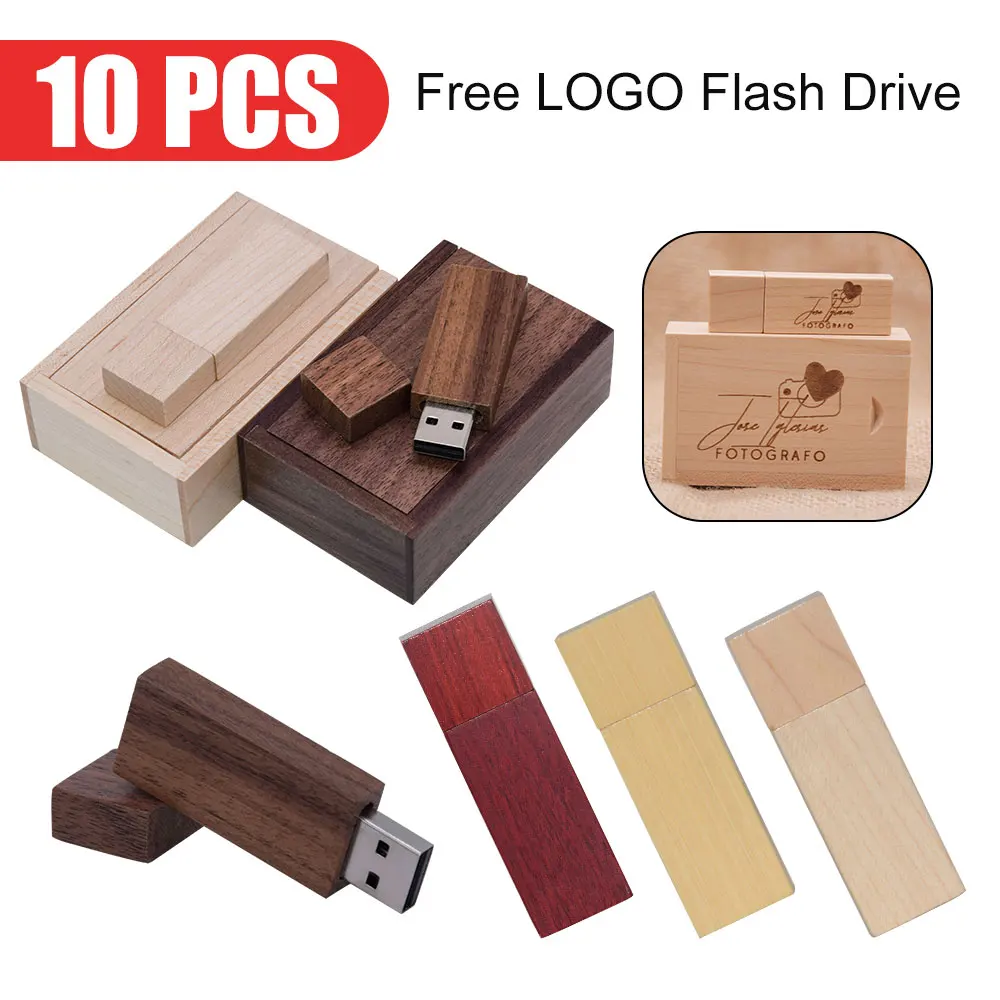 

10 PCS LOT Maple Wood with Box USB Flash Drives 128GB Free Custom Pen Drive 64GB Memory Stick 32GB Wholesale U Disk 16GB