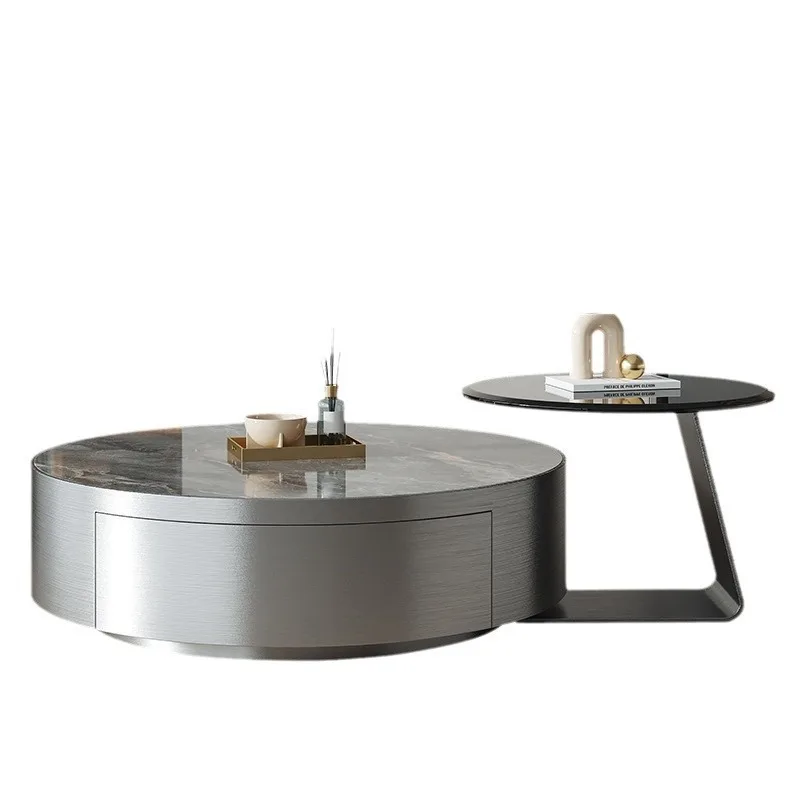 

Italian light luxury modern simple high-end living room small apartment stainless steel round
