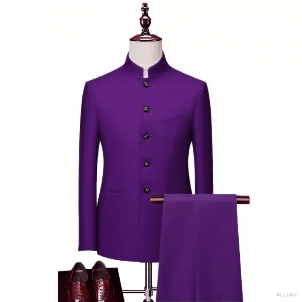 الكلاسيكية عالية الجودة 2 قطعة الرجال النمط الصيني سليم صالح الزفاف العريس سهرة مجموعة مع الوقوف طوق سترة وسراويل #3