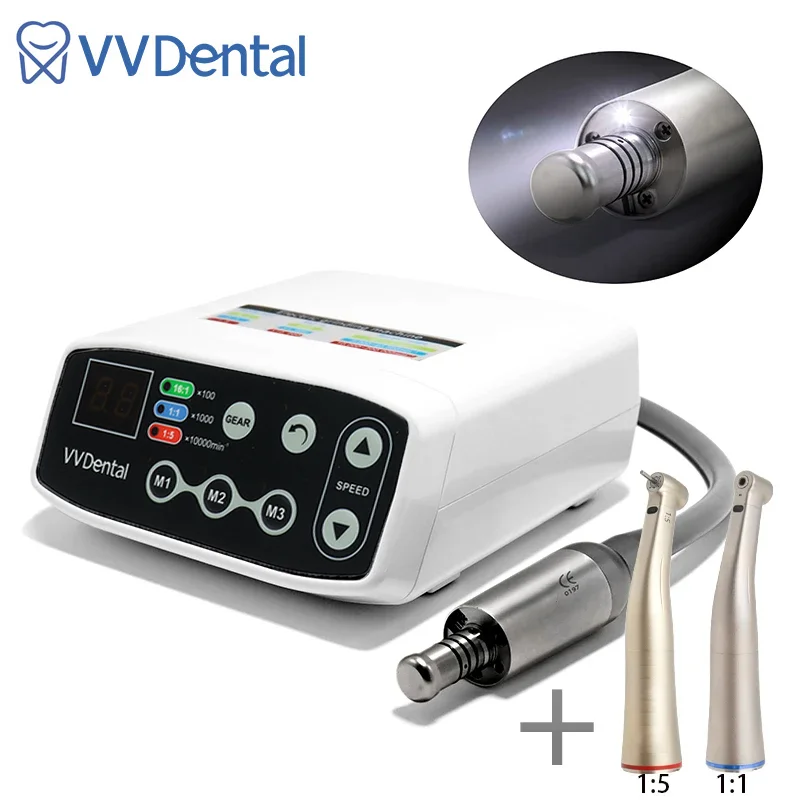 

Dental Tools Electric Motor Unit Sanding Machine Motor Handpiece with 1:1and1:5 Light Contra Angles Dentist Low Speed Handpiece