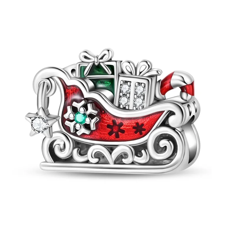 Passend für Original-Charms aus 925er-Sterlingsilber, Perlen, Weihnachtsschlitten-Charms für Frauen, feiner DIY-Schmuck, Geschenke