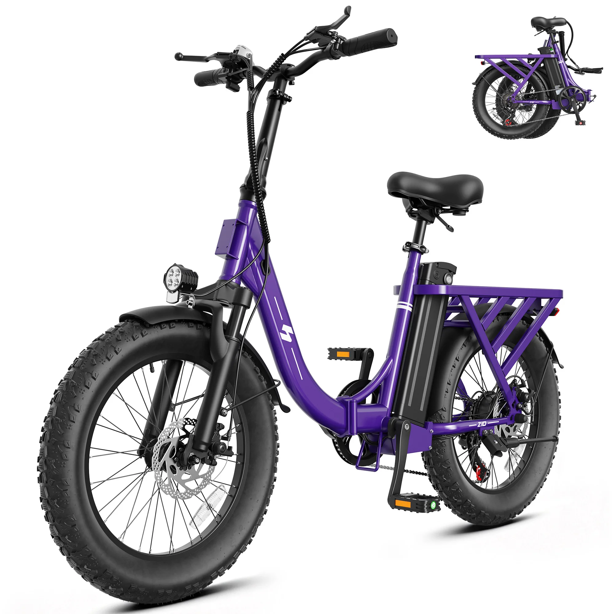 Hopepeak Z10 Folding Electric Bike for Adults, 1200W Peak Motor 48V 13.5Ah Battery, 20"×3" Fat Tire Commuter Ebike, 28MPH 80Mi,  7 Speed Foldable Electric Bicycle image 2