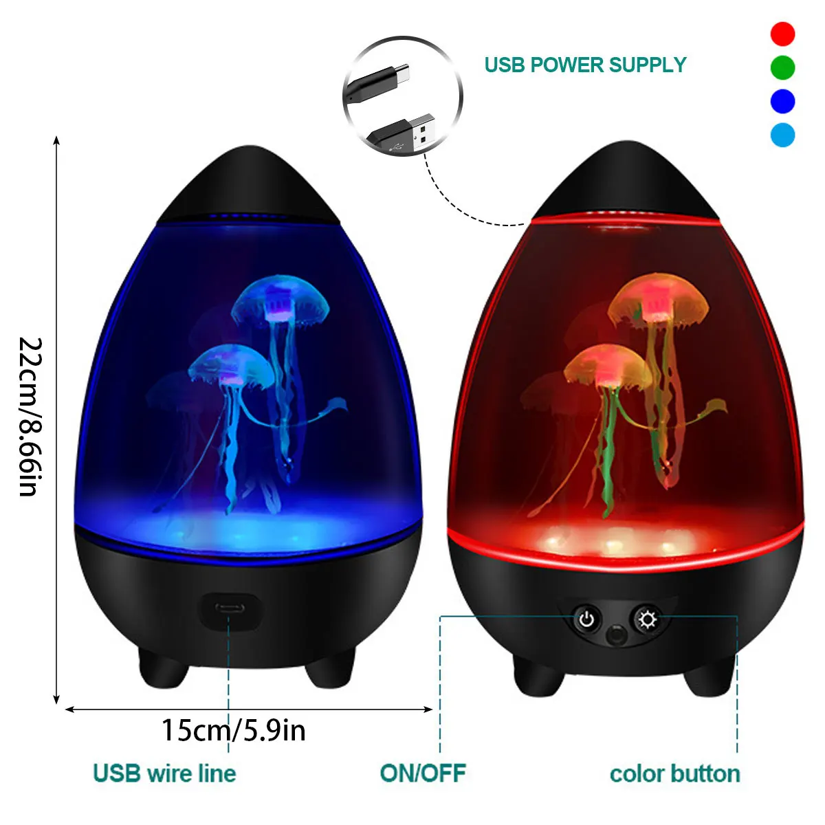 LED Jellyfish Lamp Mute Jellyfish Night Light USB Charging Egg Shape Desktop Aquarium Mood Light with Remote RGB Table Decor