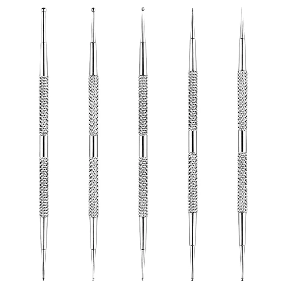 Stylo à points pour ongles, outils en acier inoxydable, stylos de manucure à double pointe pour peinture à points, conception de gaufrage, Application de strass, 5 pièces