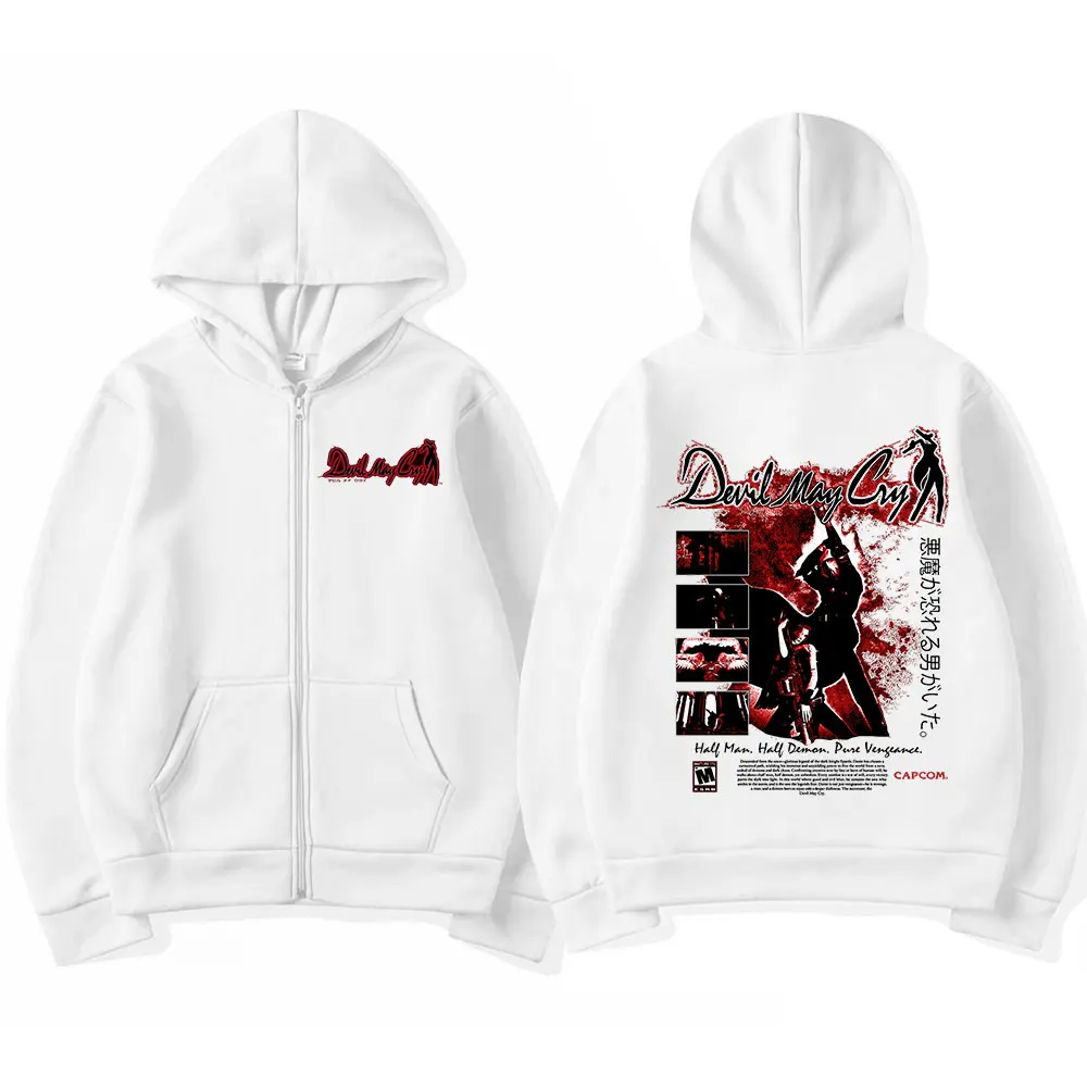 Devil May Cry Dante Zipper Hoodies Men Women Clothing Fashion Zip Up Hooded Sweatshirts Hip Hop Vintage Pullovers Jackets Coats