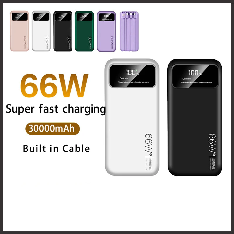 

30000 мАч Power Bank с USB-выходом 66 Вт Powerbank с быстрой зарядкой Внешний аккумулятор для iPhone Huawei Xiaomi Samsung Powerbank