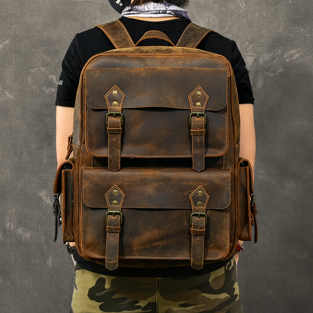 LuxuryLarge Capacity Genuine Leather Men's Backpack Computer Bag Outdoor Retro Travel Backpacks Original Oversized Big B