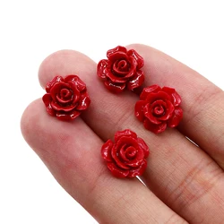 Red Coral Rose Flower Earring Natural Sea Bamboo Stainless Steel Coral Stud Earrings for Women Jewelry Wedding Party Accessories