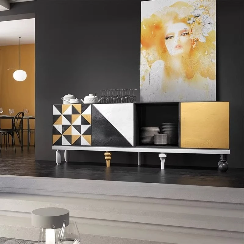 Light luxury TV cabinet living room locker retro old geometric color matching