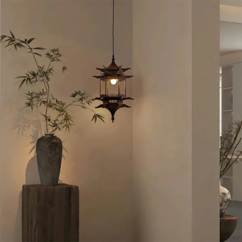 

Song Dynasty aesthetic lamp new Chinese antique style house lamp ancient building hexagonal pavilion chandelier tea room