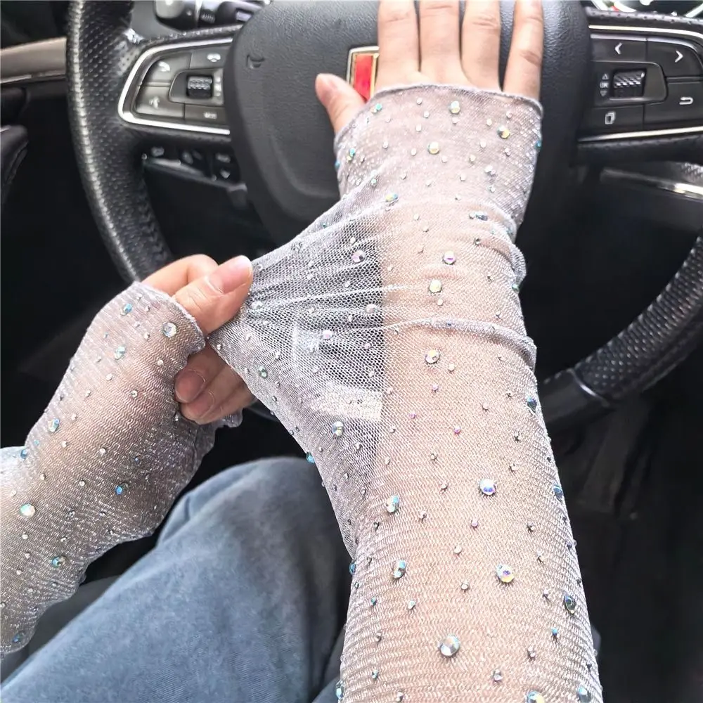 Mesh Crystal Arm Sleeves Sweet Sun Protection Long Sleeves Ice Silk Sleeve Breathable Arm Cover Summer Arm Sleeves Driving