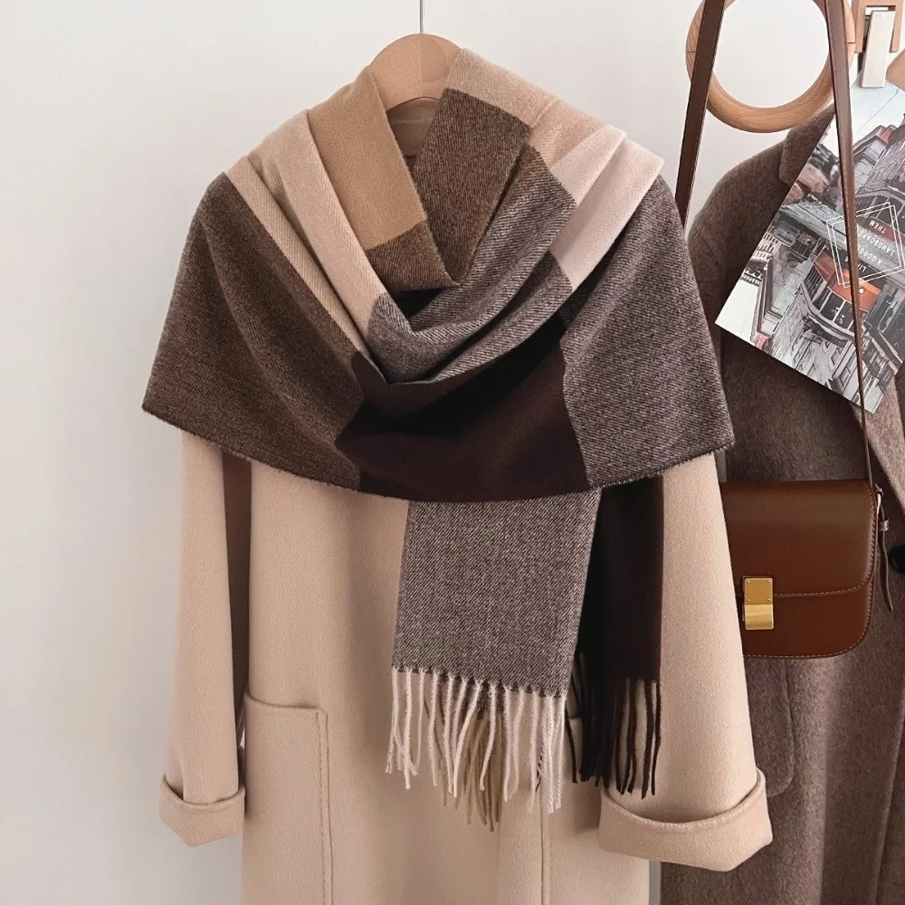 Fashion Thickened Imitation Cashmere Long Scarf Tassel Multicolor Color Block Scarf Warm Stitching Neck Scarf Commute