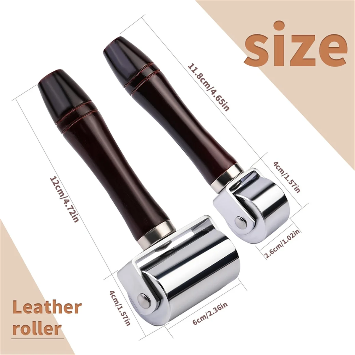 26mm+60mm Leather Press Edge Roller, Wooden Handle Leather Rolling Craft Roller, Seam Roller for Leather