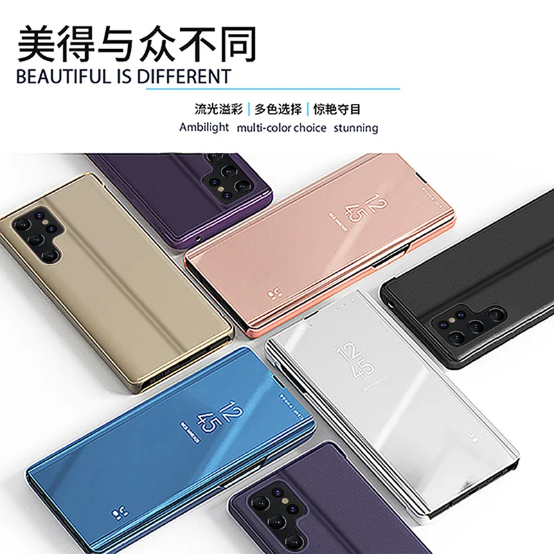 Funda con vista clara tipo espejo para Samsung Galaxy S26 Ultra S25 Edge S24 S23 S21 S20 FE S22 Plus + Note20, con soporte abatible 4