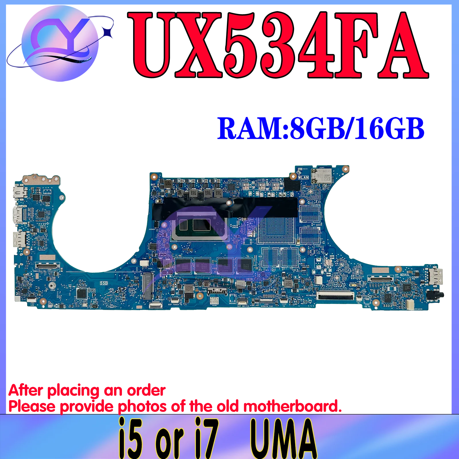 Imagem -02 - Placa-mãe do Portátil Kefu Ux534ft Ux534fa Bx534ft Bx534ftc Bx533ftc Ux534ftc Rx534ftc i5 i7 Gtx1650 Uma 8g 16g Ram