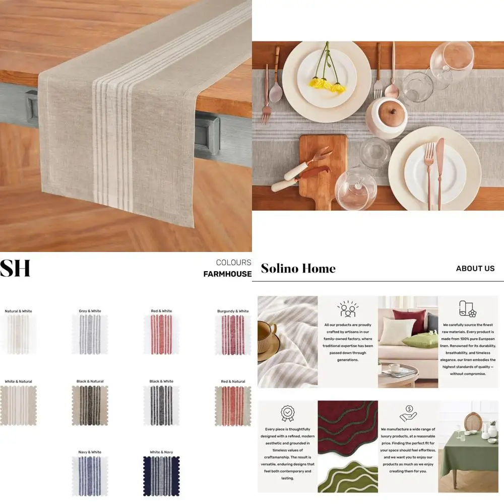 

Pure Linen 14 x 120 Table Runner - White & Natural for Dining, Spring, Easter Celebrations