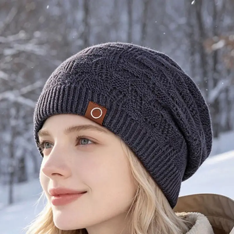 Knitted Brimless Hat Winter Headwear Slouch Cap with Fleece Liner for Men Outdoor 6XDA