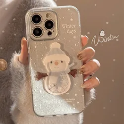 2025 snowman glitter shiny stars shell for iphone 14 15 promax 16 13 12 11 pro max cartoon ins phone case conque