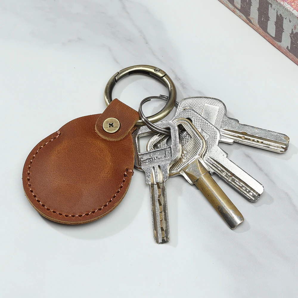 Retro Genuine Leather Case For Airtag Cowhide Anti-lost Protective Case For Airtags Use For Pet Collar Kid Bag Keychain