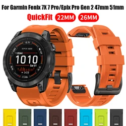 QuickFit 22mm 26mm Silicone Strap for Garmin Fenix 7 7X Pro/Epix Pro Gen 2 47mm 51mm 5Plus 6XPro Enduro 2 Tactix 7 Watchband