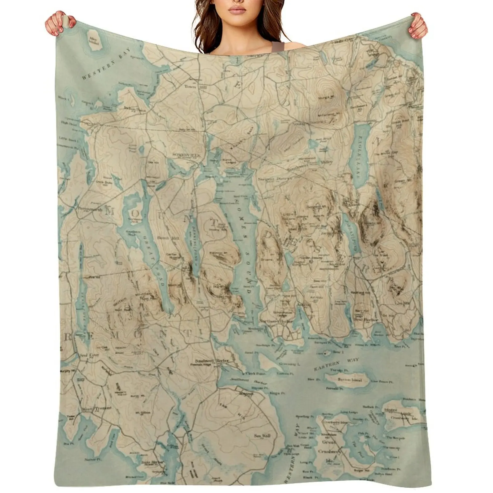

Vintage Map of Mount Desert Island ME (1901) Throw Blanket For Sofa Thin Loose Comforter Decoratives Blankets