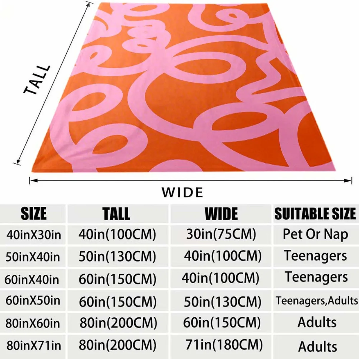 Modern Abstract Curve Pattern Flannel Blanket Lightweight Warm Plush Throw Blanket Pink Swirl on Orange Base Art Decor Blanket