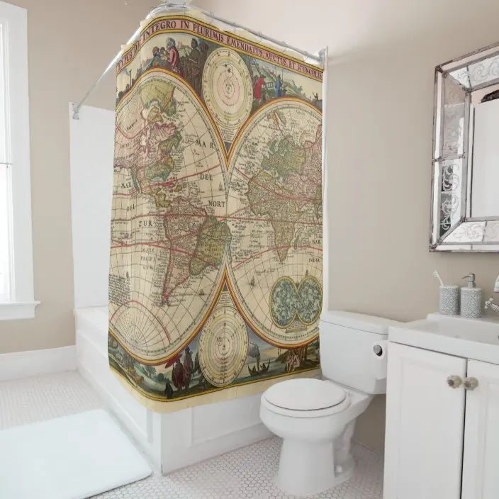 Antique Map Classic Old World Retro Map Shower Curtain Bathroom Curtain Hook Bathroom Curtain Home Decor Curtain l220cm