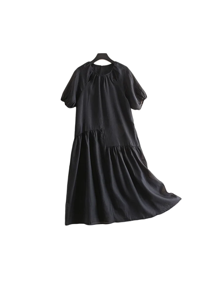 Casual rotondo Ne Hollow ort Sve Long Dr Donna Estate Nuovo allentato di grandi dimensioni drappeggiato Lazy Vaion Dr Gonna a trapezio