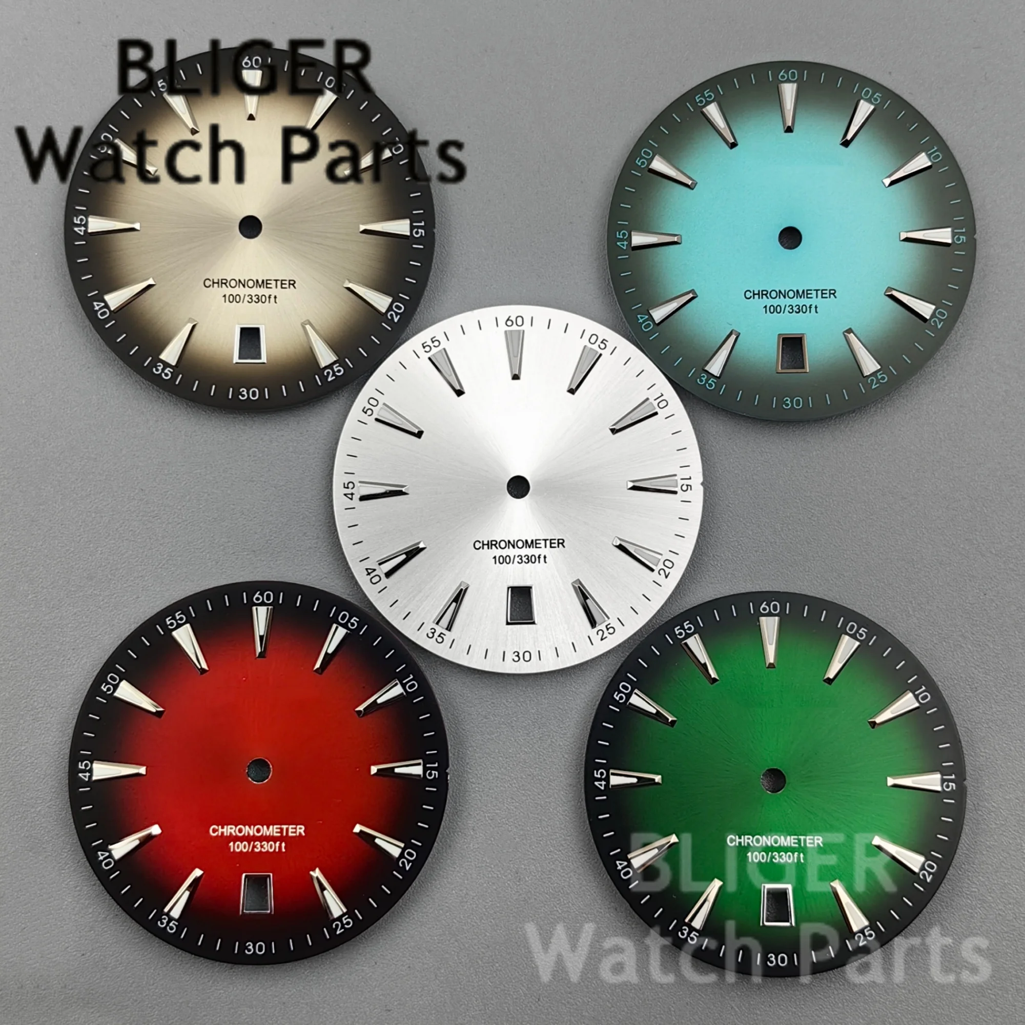 BLIGER Sterile 33.5mm Sunberst Gradient Watch Dial 6 o'clock Calendar Luminous Fit NH35 NH36 NH38 Automatic Movement Watch Parts