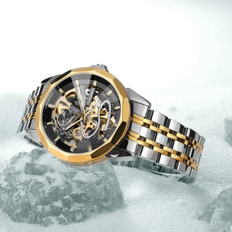 Reloj mecánico automático FORSINING 468A para hombre, correa luminosa de acero inoxidable, relojes de negocios de alta calidad para hombre