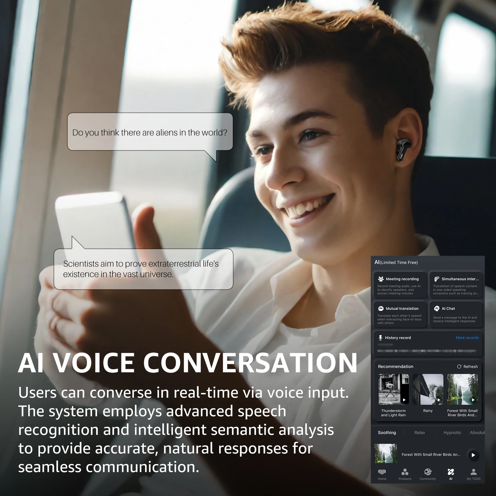 سماعات أذن TOZO Color Pods الذكية AI ترجمة بلوتوث لاسلكية 5.4 سماعات إلغاء الضوضاء لغة المترجم الصوتي في الوقت الحقيقي