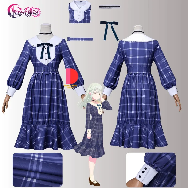 أزياء أنيمي بانج دريم AveMujica Mortis التأثيرية فستان أزرق منقوش لطيف للبالغين كوميك كون لعب الأدوار في حفلات الهالوين