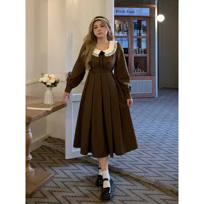 Korejepo French Doll Collar Dresses Women Waist 2024 Autumn Winter New Slightly Fat Thin Dress Appointment Romantic Vestido